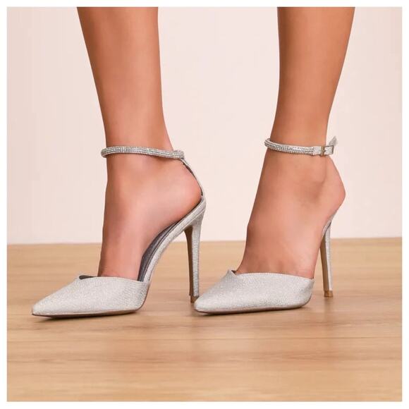 Billini Esara Silver Glitter Rhinestone Ankle Strap Pumps - Picture 1 of 10